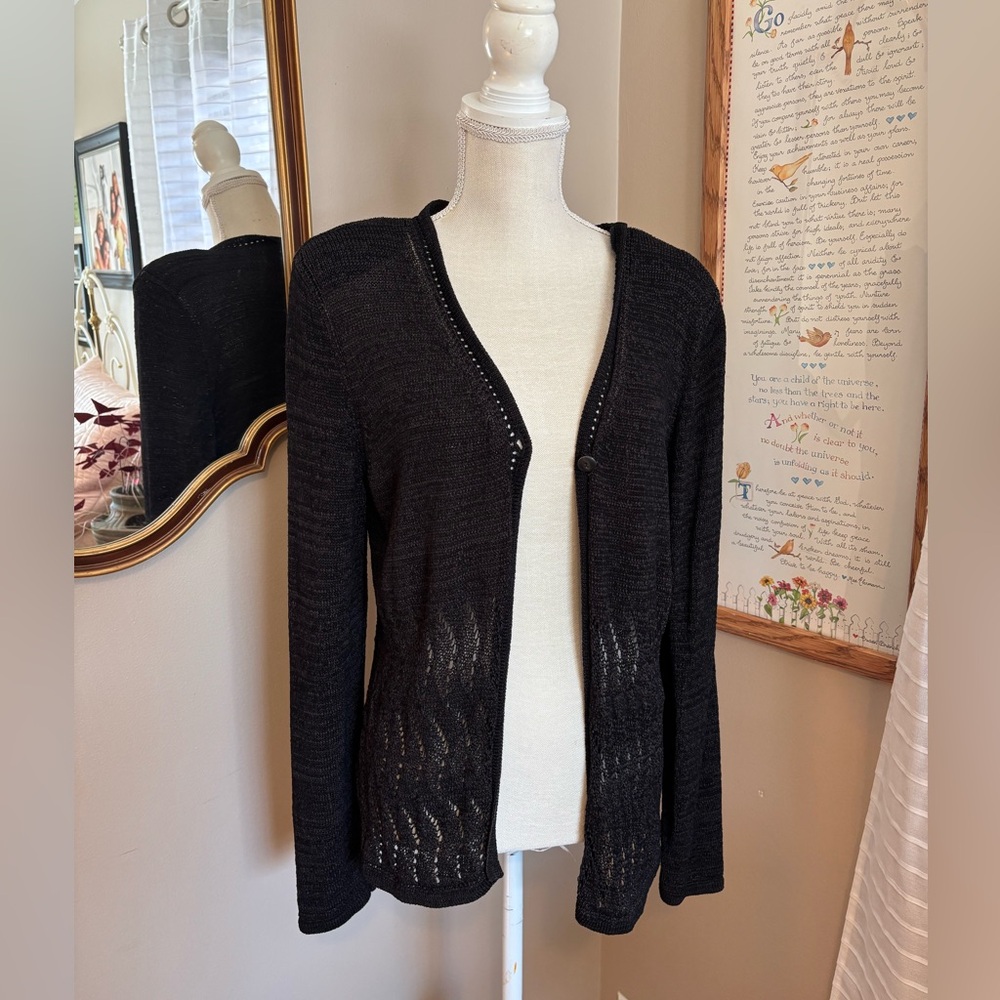 Dana Buchman Sz Large Black Open Knit Cardigan